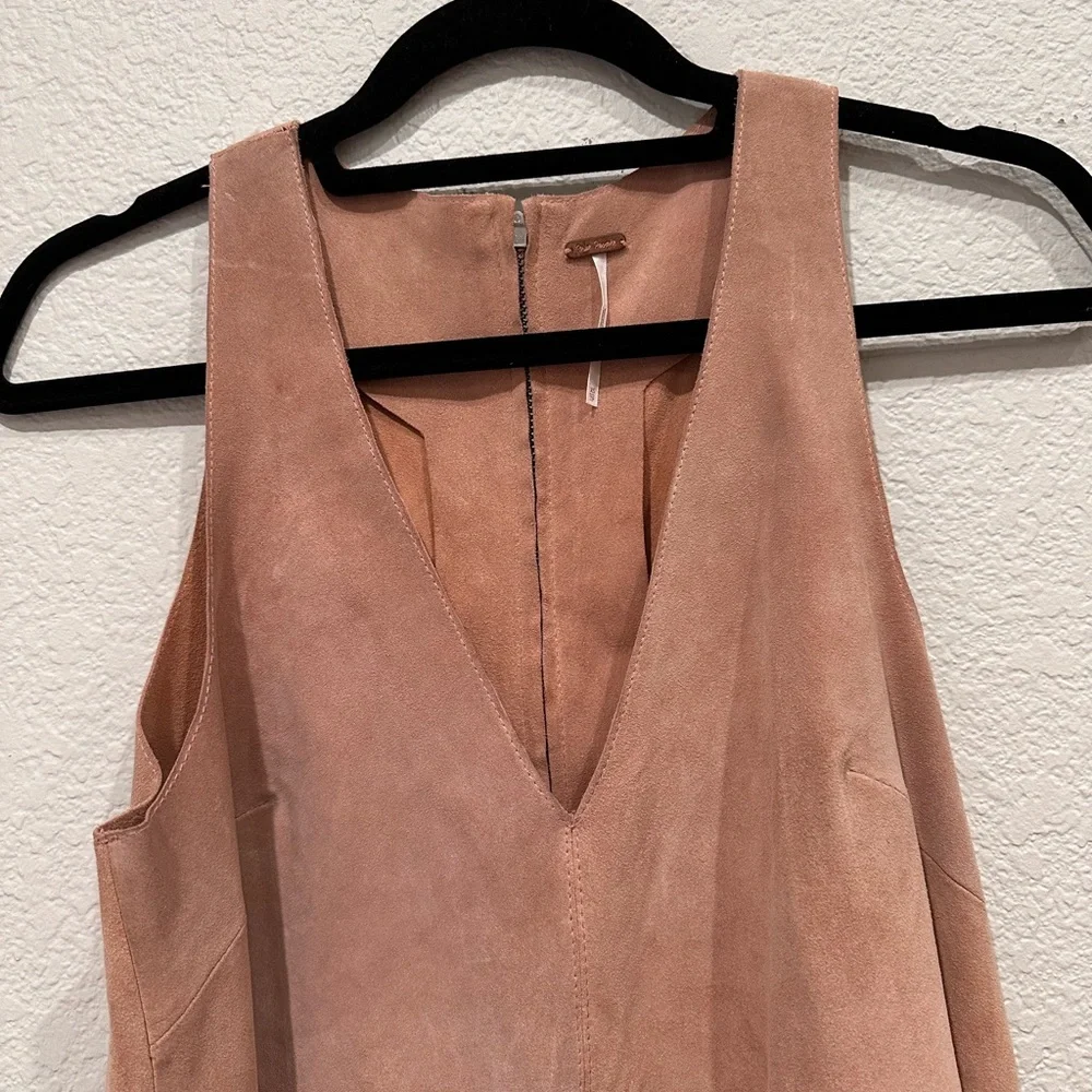 Free People Tan Suede V-Neck Mini Dress Sleeveless A-Line Pockets‎ XS